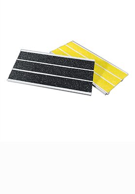 Aluminum stair treads with black anti-slip inserts