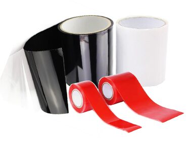 Black and white waterproof repair tape rolls and red sealing tape